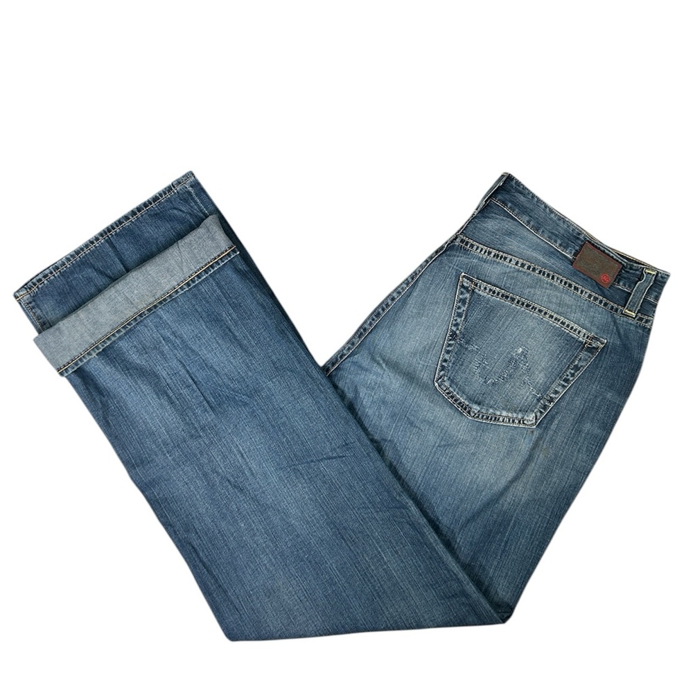 AG Adriano Goldsch the Symbol Button Fly Denim Blue Jeans Made in USA Size 38x32